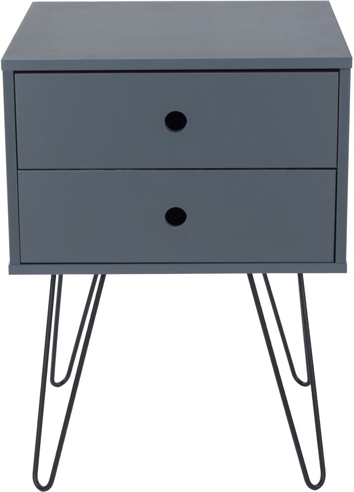 Product photograph of Hemnes Midnight Blue Telford Metal Leg 2 Drawer Bedside Cabinet from Choice Furniture Superstore.